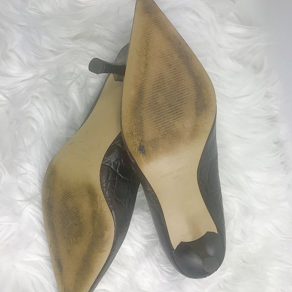 NINE WEST Croc Embossed Heels, Brown, Size 9 - Picture 5 of 8